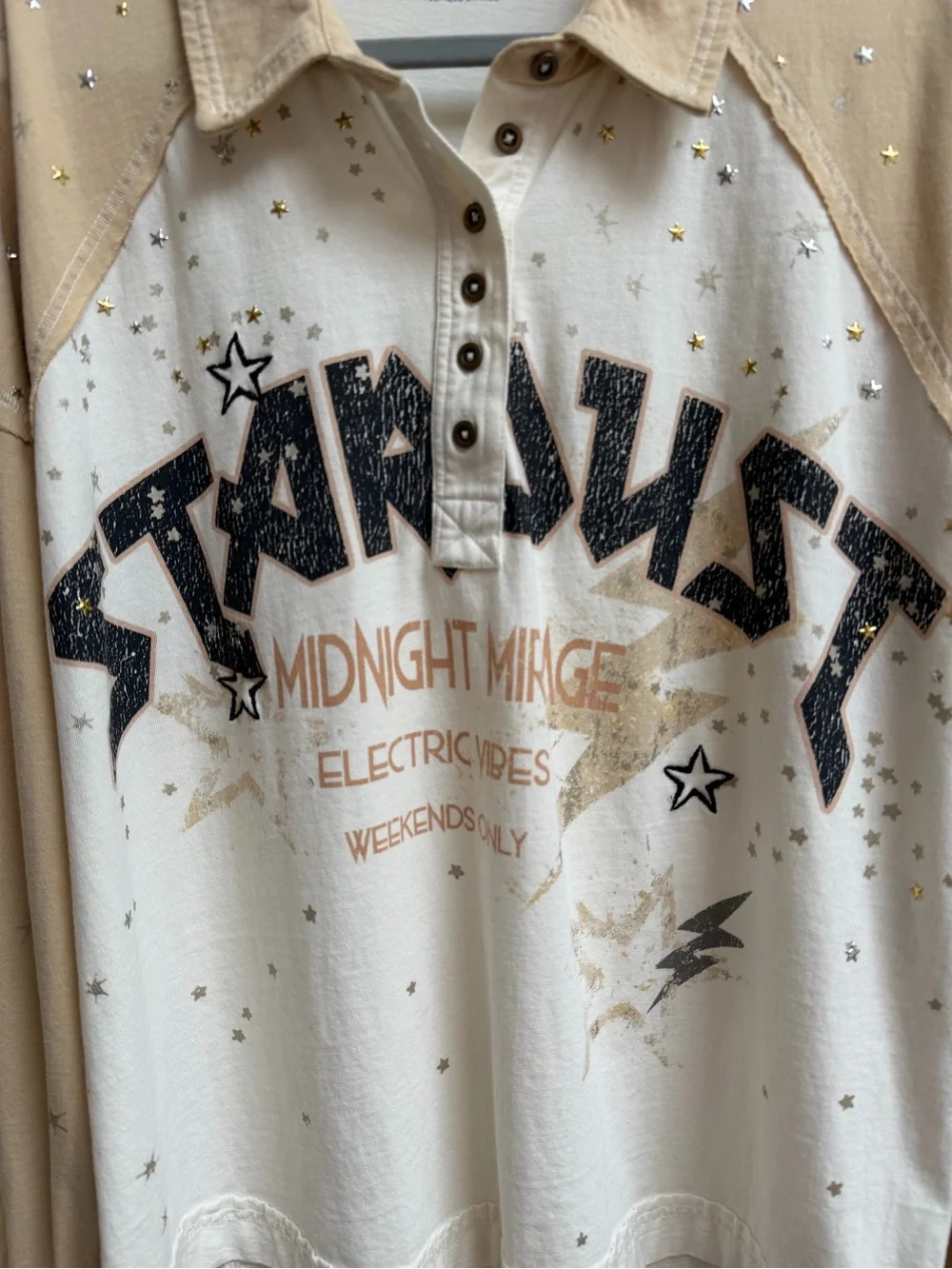 Anthropologie Pilcro Long Sleeve Stardust Graphic Henley Top Size Medium - Picture 6 of 16